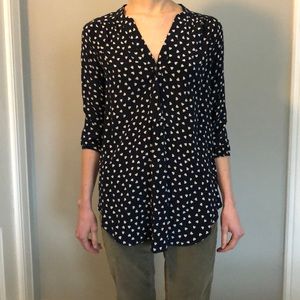 Amour Vert heart design navy silk blouse
